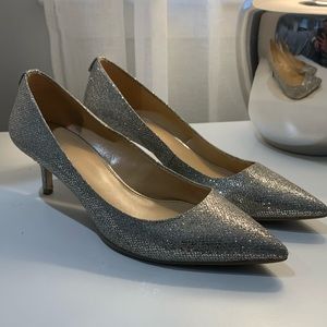 Micheal Kors Silver Sparkle kitten heel 9